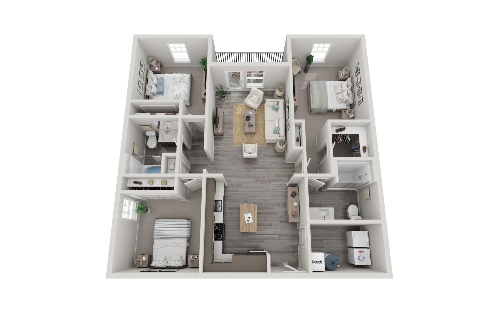 C2A - 3 bedroom floorplan layout with 2 baths and 1248 square feet.